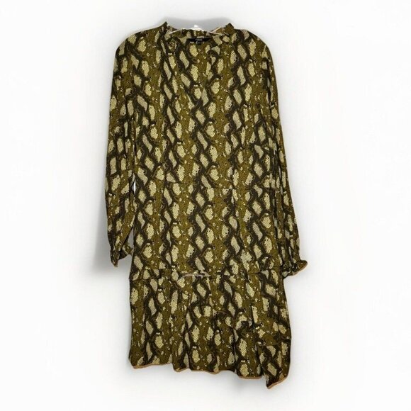 Next OLIVE GREEN Snakeskin PRINT A-LINE LONG SLEEVE DRESS SIZE 14 UK Size 10 US - Picture 1 of 7